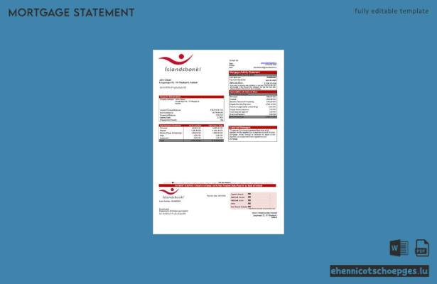 Isländische Zentralbank Islandsbanki Hypothekenabrechnung (Word- und PDF-Beispiel)